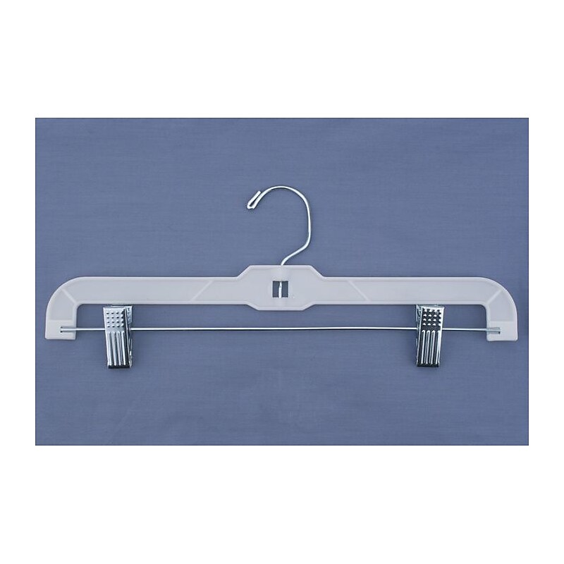 NAHANCO 14" Plastic Hi-Impact Heavy Weight Skirt/Slack Hanger With Metal Clips, White, 100/Pack (1600RC) image 1