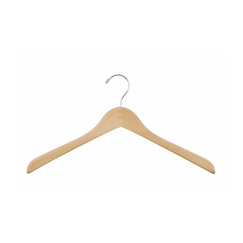 NAHANCO 17" Wood Concave Jacket Hanger, Chrome Hook, Natural, 100/Pack (1117CH) image 1
