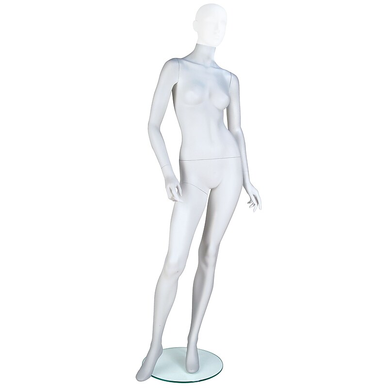 Econoco EVE-3H-OV EVE Oval Head Female Mannequin, Arms Bent/Turned at Waist/Right Leg Forward, True White image 1