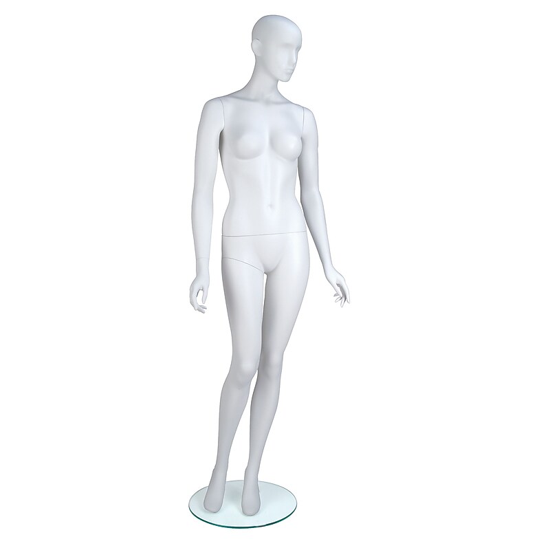 Econoco EVE-5H EVE Abstract Head Female Mannequin, Arms by Side/Right Leg Slightly Bent, True White image 1