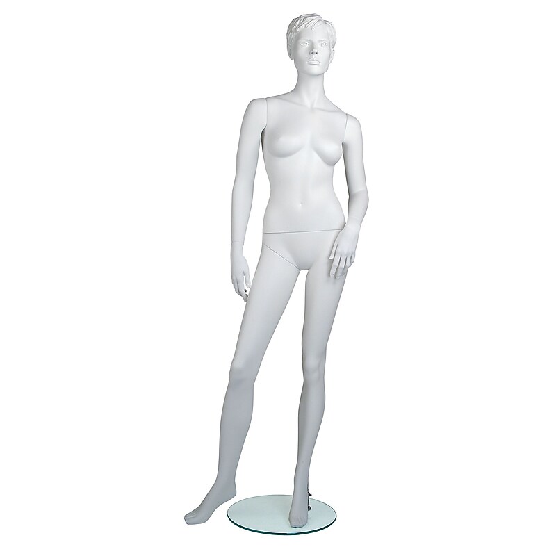 Econoco MGFH-1 Maggie Molded Head Female Mannequin, Left Arm Slightly Bent/Right Leg to Side, True White image 1