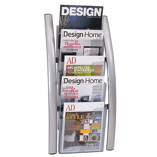 Alba Wall 5 Compartment Literature Display Acrylic, Silver Staples