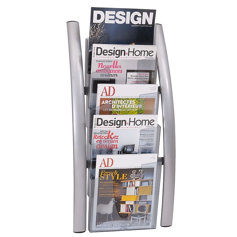 Alba Wall 5 Compartment Literature Display Acrylic, Silver image 1