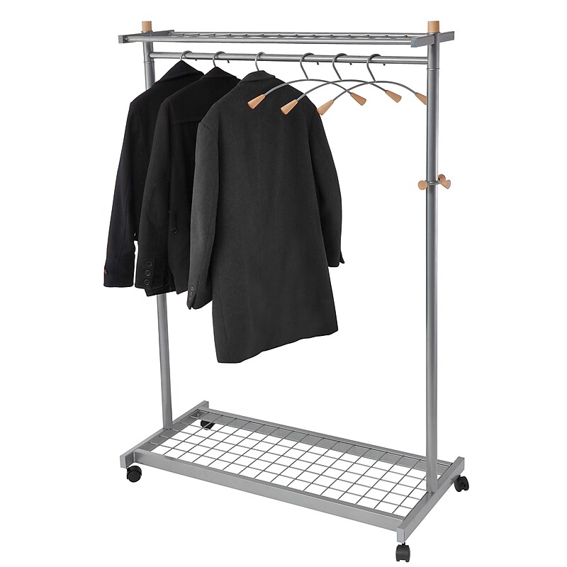 Alba Mobile Garment Rack, Chrome/Mahogany image 1