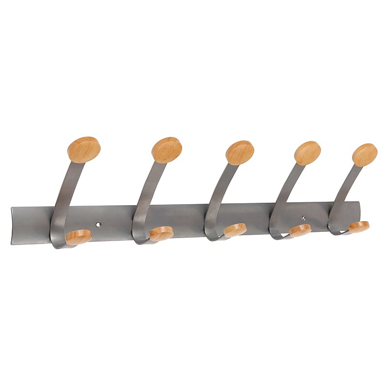 Alba Wall Coat Peg, 5 Hooks, Gray Metal and Wood (PMV5) image 1