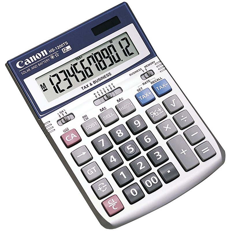 Canon HS-1200TS 12-Digit Battery/Solar Powered Basic Calculator, Silver/Blue (CNN7438A023) image 1