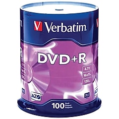 Verbatim VTM95098 4.7 GB AZO DVD+R Spindle, 100/Pack | Staples
