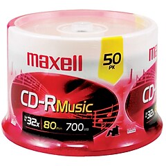 Maxell MXLCDR80MU50PK 700 MB Music CD-R Spindle, 50/Pack | Staples
