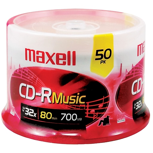 Maxell MXLCDR80MU50PK 700 MB Music CD-R Spindle, 50/Pack | Staples