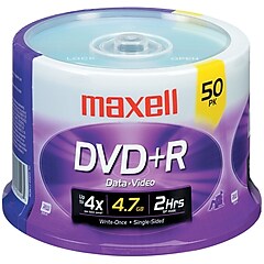 Maxell MXLDVD+R50S 4.7 GB DVD+R Spindle, 50/Pack | Staples