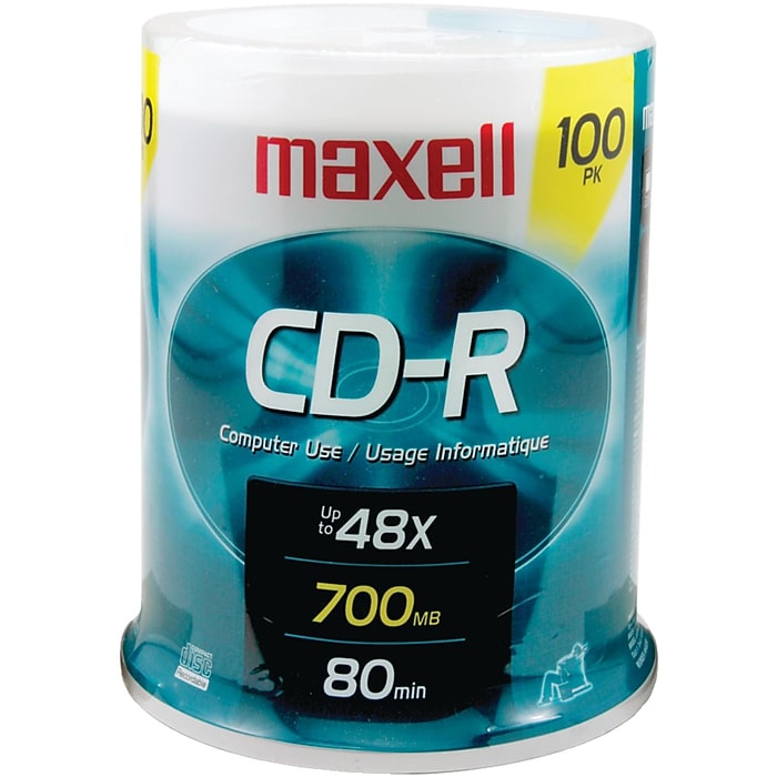 Maxell MXLCDR80100S 700 MB CD-R Spindle, 100/Pack | Staples