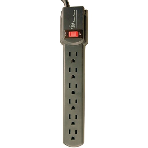 GE 56223 6Outlet Grounded Power Strip with 3ft, Gray Staples