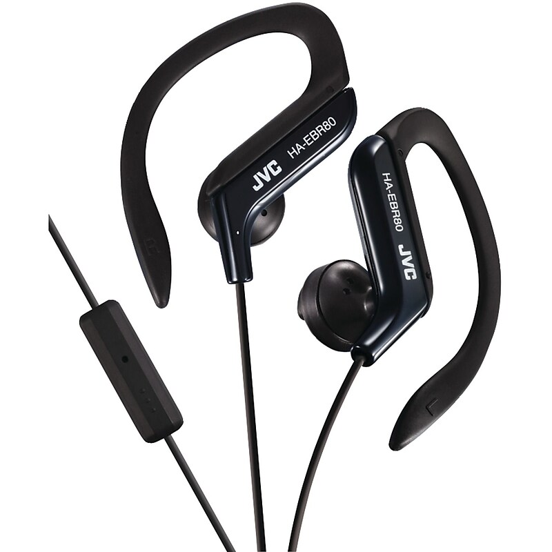 JVC HA-EBR80B Stereo Sport-clip In-Ear Headphone with Mic and Remote, Black image 1