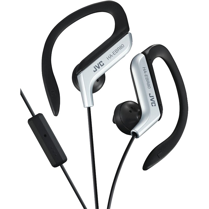 JVC HA-EBR80S Stereo Sport-clip In-Ear Headphone with Mic and Remote, Silver image 1