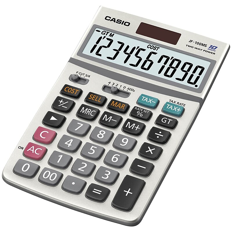 Casio JF-100MS Solar Calculator, 10-Digit Display, Gray image 1