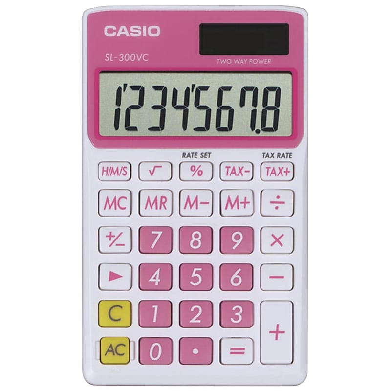 Casio SL300VC Wallet 8-Digit Battery/Solar Powered Basic Calculator, Pink/White (CIOSLVCPKSIH) image 1