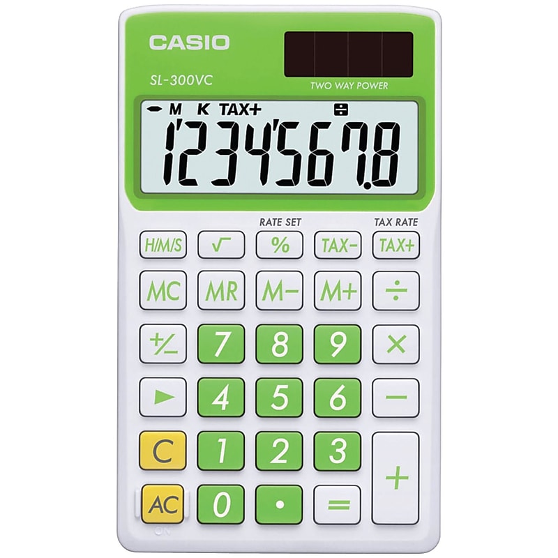 Casio SL300VC Wallet 8-Digit Battery/Solar Powered Basic Calculator, Green/White (CIOSLVCGNSIH) image 1