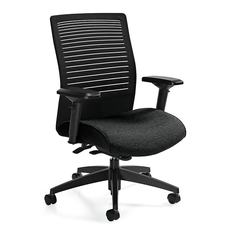 Global Loover Quilt Fabric Mesh Medium Back Weight Sensing Synchro Tilter Chair, Black image 1