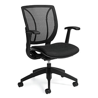 Global Roma Quilt Fabric Mesh Medium Back Computer Chair With Arms, Charcoal Gray