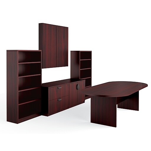 Offices to Go Superior Laminate Bundle 16, American Mahogany Laminate, 136"W/95"W x 22"L/44"L x