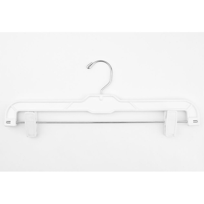 14" Plastic Pant Hanger With Plastic Clips, White image 1