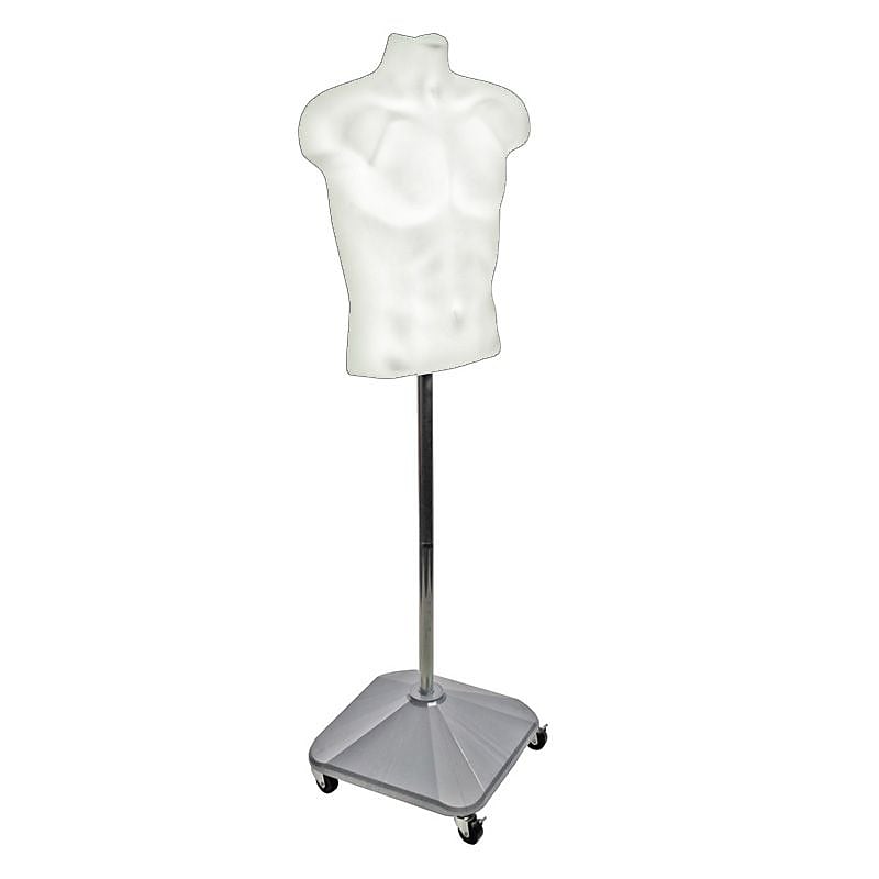Azar Displays White Plastic Male Bust on Wheeled Plastic Base (900500-WHT) image 1