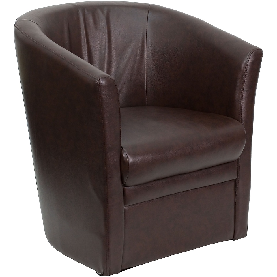 Flash Furniture Leather Barrel Shaped Guest Chair with Full Panel, Brown
