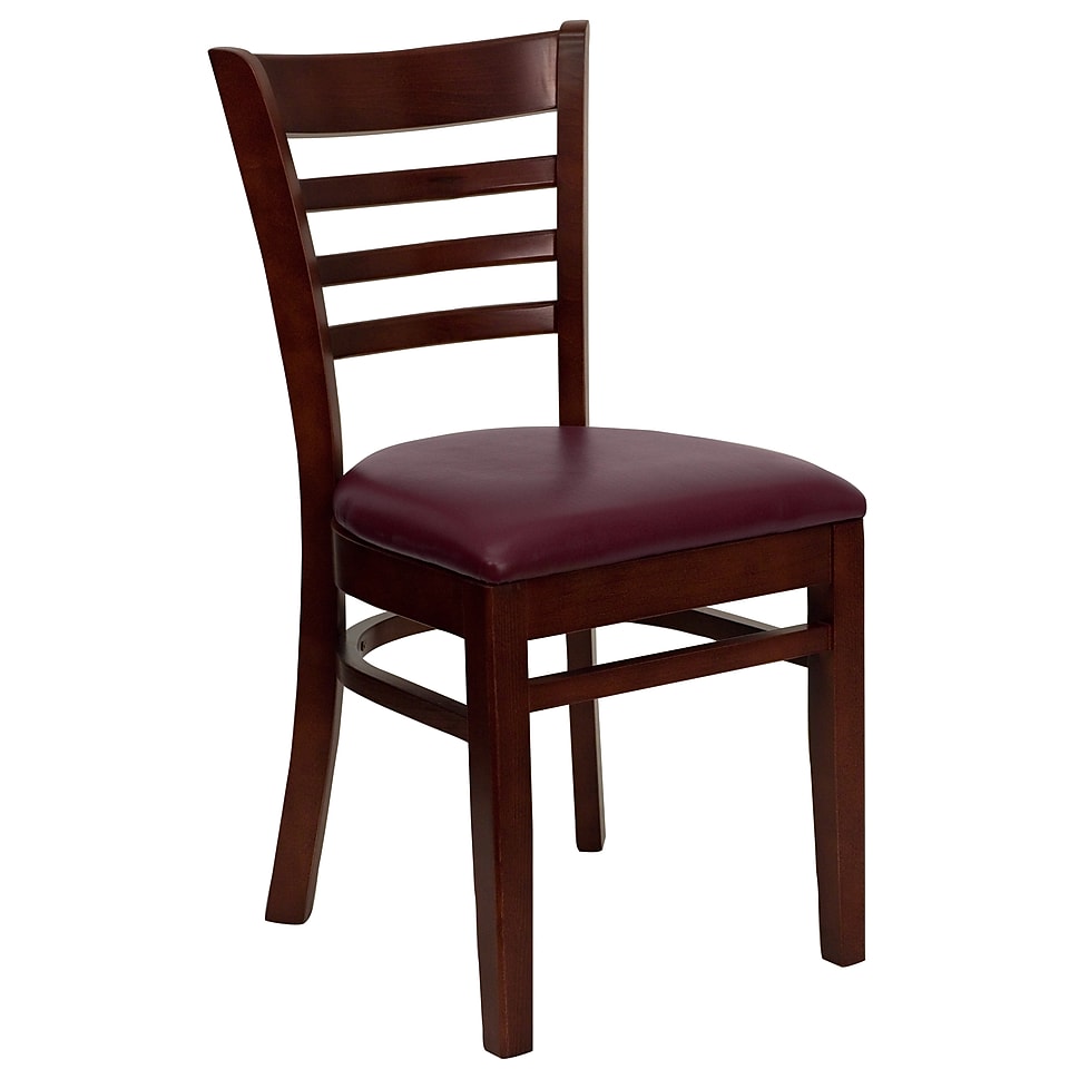 Flash Furniture HERCULES Series Mahogany Wood Ladder Back Restaurant Chair, Burgundy Vinyl Seat, 4/Pack