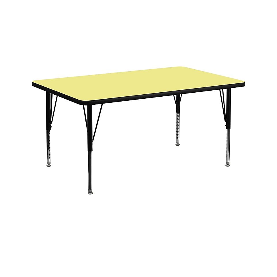 Flash Furniture 30W x 60L Rectangle Activity Table with Thermal Fused Top and Height Adjustable Pre School Legs, Yellow