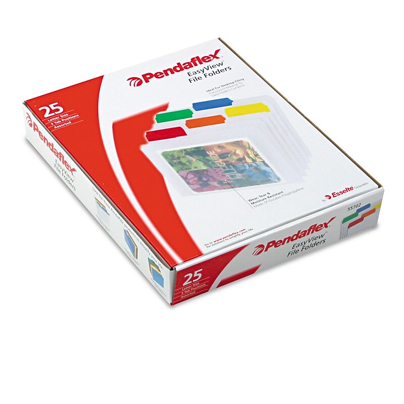 Pendaflex File Folder, 1/3-Cut Tab, Assorted, Letter Size, Clear, 25/Box (55702) image 1