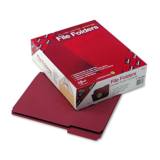 Smead Reinfocred File Folder 3 Tab Letter Size Maroon 100 Box 