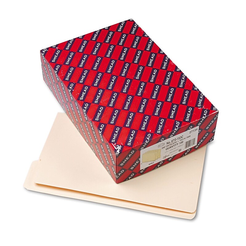 Smead Shelf-Master Reinforced End Tab File Folder, 1/3 Cut, Legal Size, Manila, 100/Box (27134) image 1