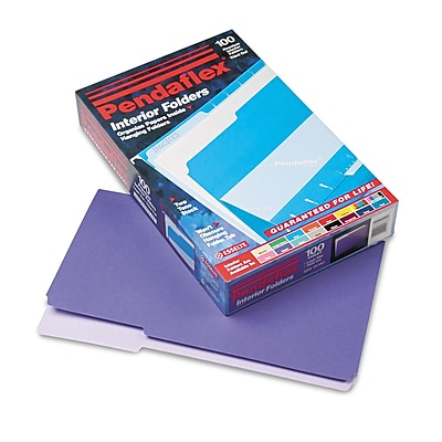 Pendaflex 4350 1/3 VIO Interior File Folders  1/3 Cut Top Tab  Legal - Violet (100/Box)