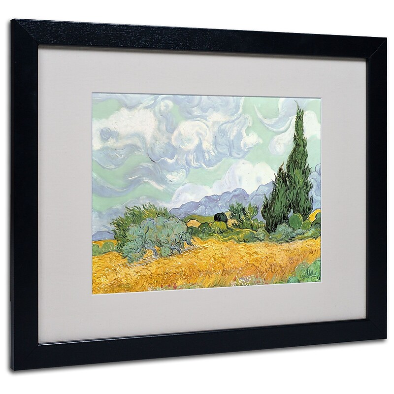 Trademark Fine Art Vincent van Gogh 'Wheatfield with Cypresses 1889' Matted Fr Black Frame 16x20 In image 1