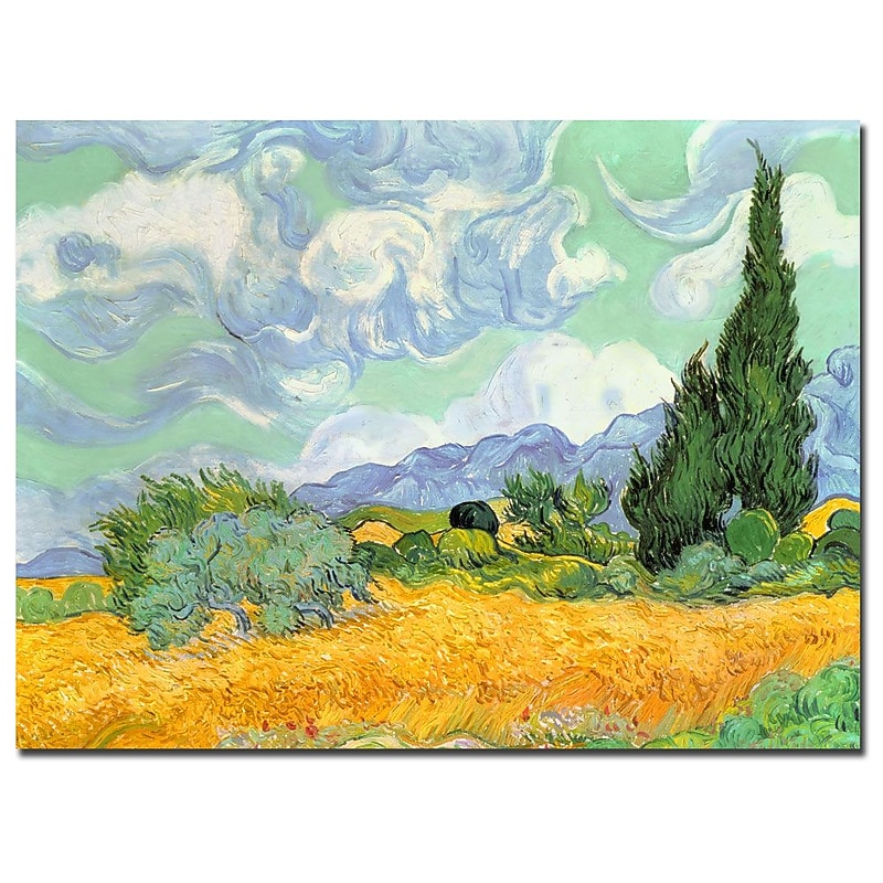 Trademark Fine Art Vincent van Gogh 'Wheatfield with Cypresses' Canvas Art 18x24 Inches image 1