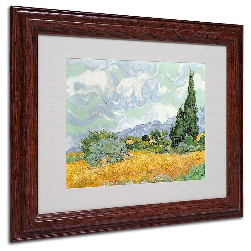 Vincent van Gogh 'Wheatfield with Cypresses 1889' Matted Fr - 11x14 Inches - Wood Frame image 1