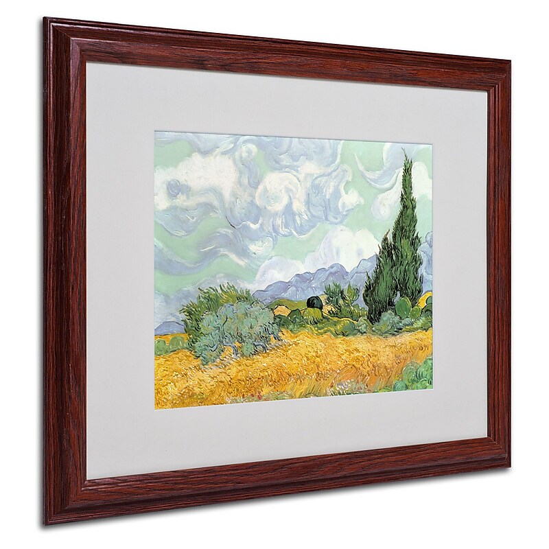 Vincent van Gogh 'Wheatfield with Cypresses 1889' Matted Fr - 16x20 Inches - Wood Frame image 1