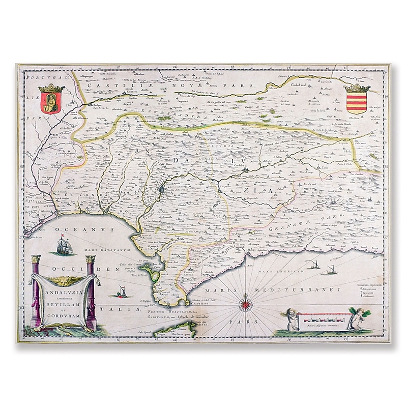 Trademark Fine Art Map of Andalusia Spain' Canvas Art 35x47 Inches image 1