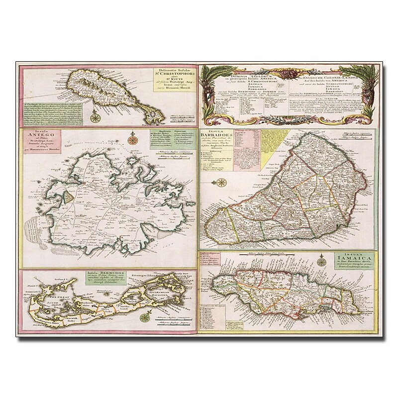 Trademark Fine Art Map of English Colonies in the Caribbean 1750' Canvas Art 14x19 Inches image 1