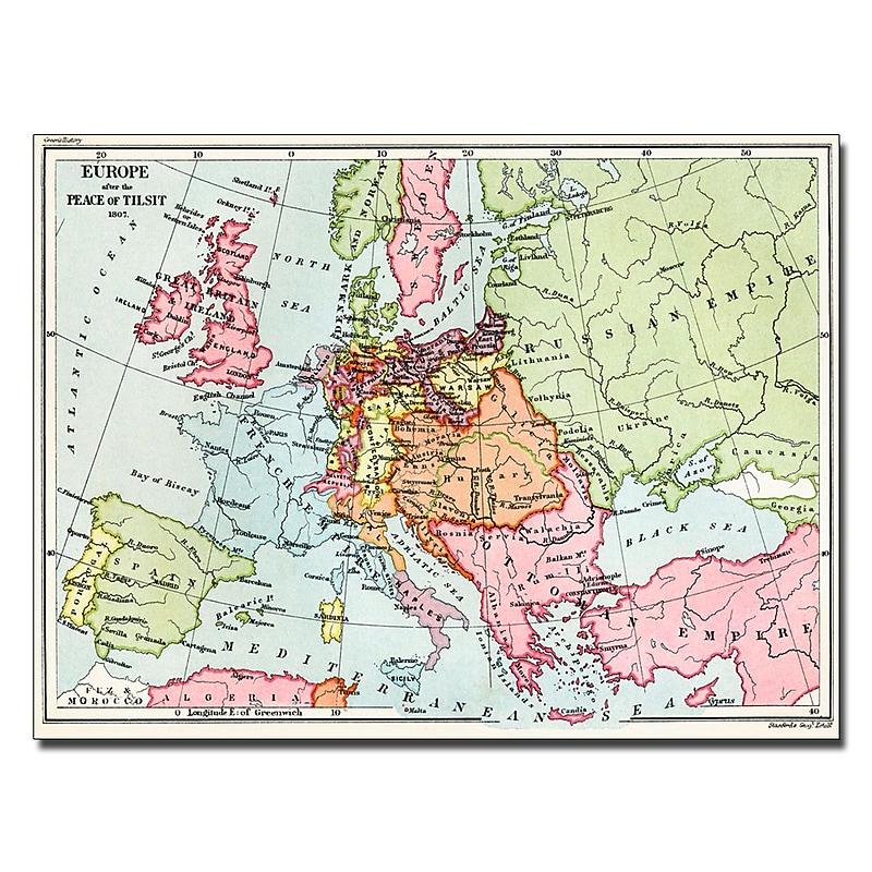 Trademark Fine Art Map of Europe After the Peace of Tilsit 1807' Canvas Art 14x19 Inches image 1