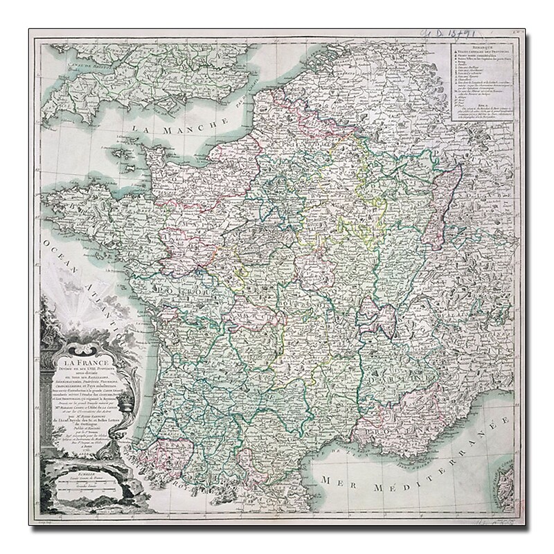 Trademark Fine Art Louis Charles Desons 'Map of France 1765' Canvas Art 14x14 Inches image 1
