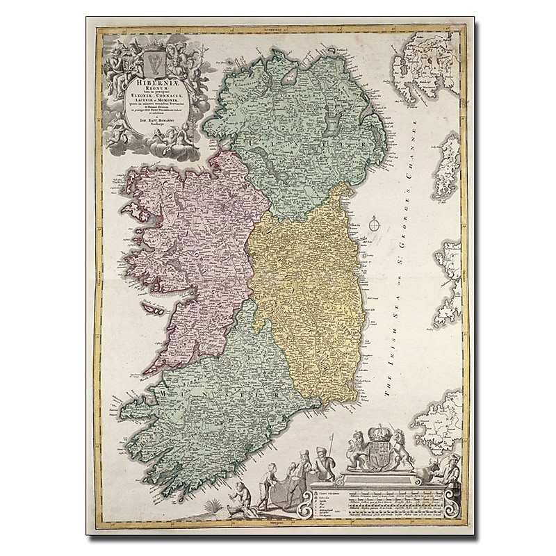 Trademark Fine Art Johann B. Homann 'Map of Ireland 1730' Canvas Art 35x47 Inches image 1