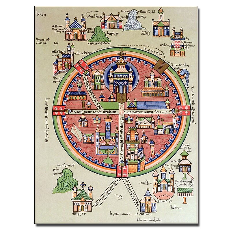 Trademark Fine Art 'Map of Jerusalem and Palestine' Canvas Art 18x24 Inches image 1