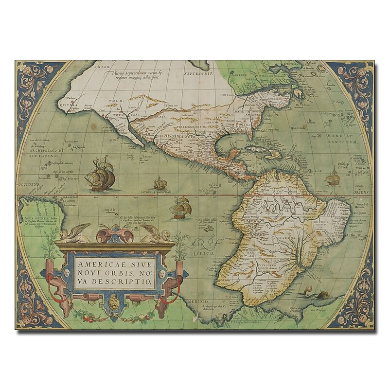 Trademark Fine Art Map of North and South America 1570' Canvas Art 24x32 Inches image 1