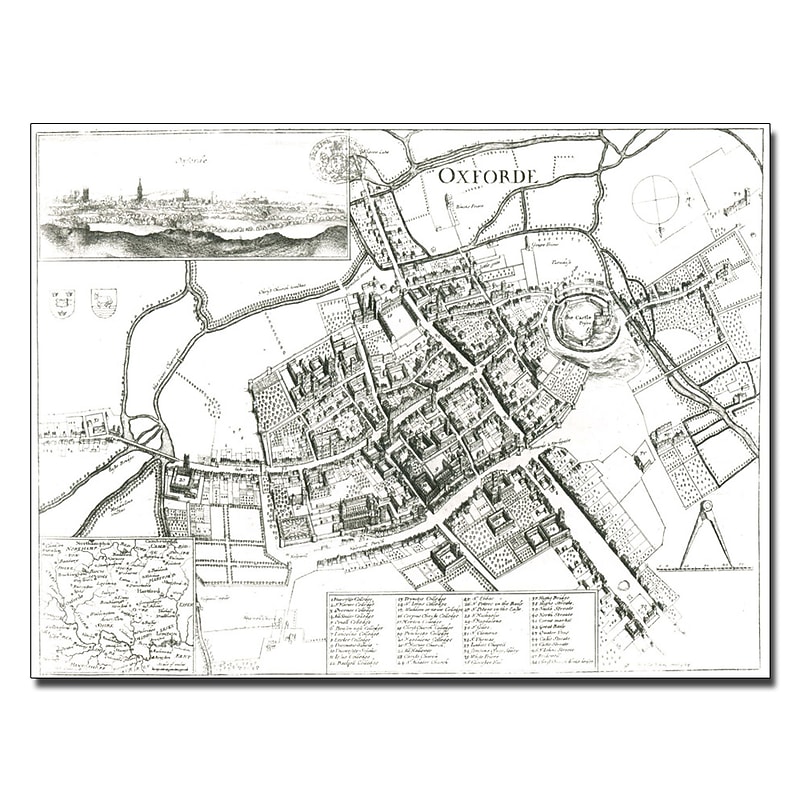 Trademark Fine Art Wenceslaus Hollar 'Map of Oxford 1643' Canvas Art 35x47 Inches image 1
