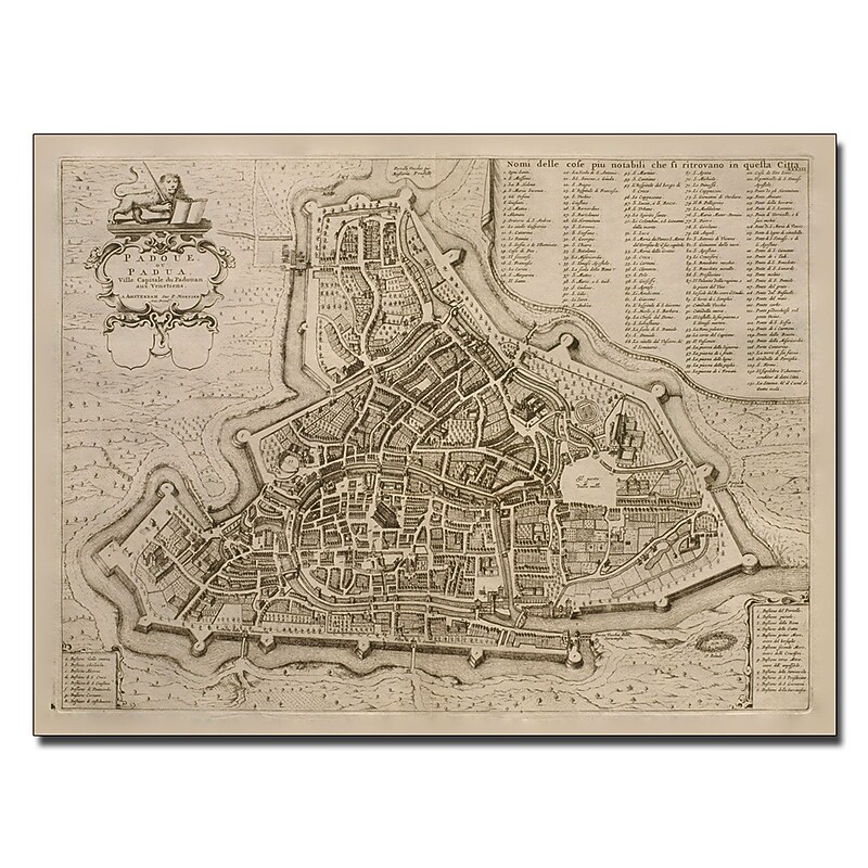 Trademark Fine Art Pierre Mortier 'Map of Padua 1704' Canvas Art 14x19 Inches image 1