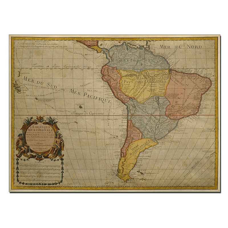 Trademark Fine Art Guillaume Delisle Map of South America 1700 Canvas Art 24x32 Inches image 1