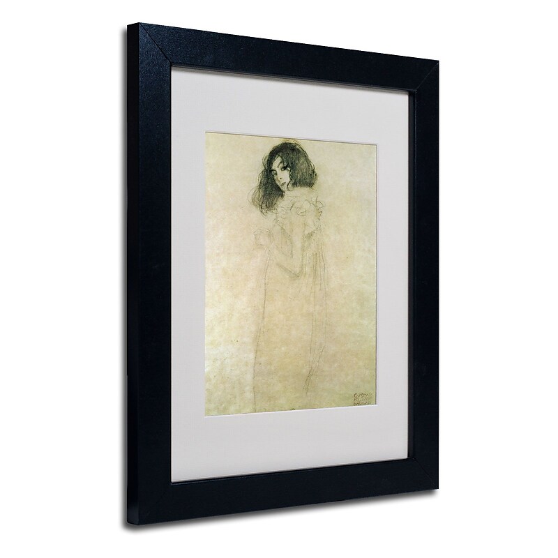 Trademark Fine Art Gustav Klimt 'Portrait of a Young Woman 1896-97' Matted Fra Black Frame 11x14 In image 1
