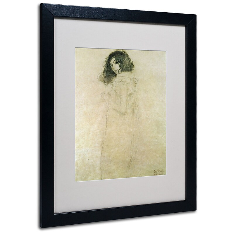 Trademark Fine Art Gustav Klimt 'Portrait of a Young Woman 1896-97' Matted Fra Black Frame 16x20 In image 1