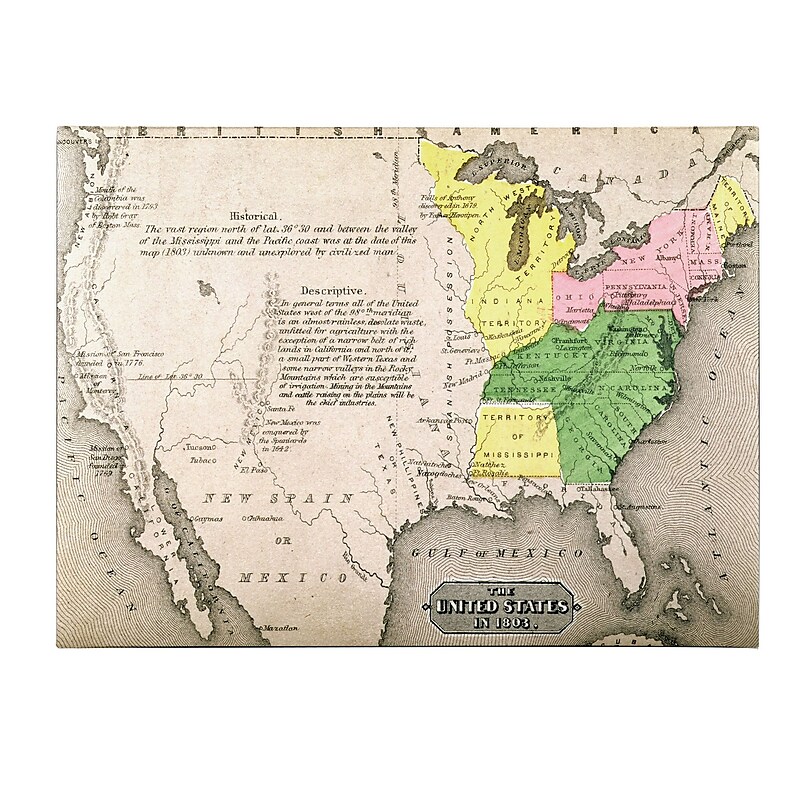 Trademark Fine Art 'Map of the United States in 1803' Canvas Art 16x24 Inches image 1